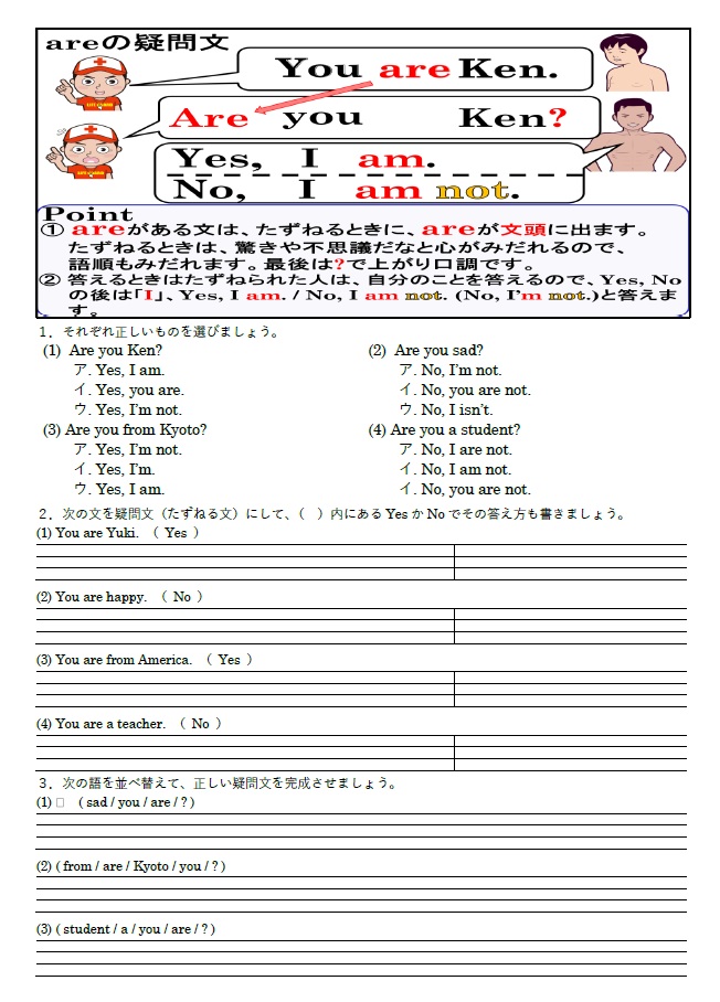 areの疑問文 練習問題のサムネイル