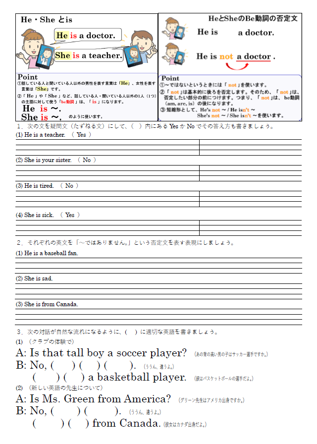 Be動詞（He & She） 疑問文・否定文練習問題のサムネイル