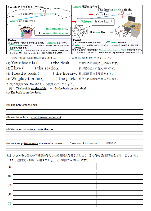 どこなのかをたずねる Where 練習問題のサムネイル