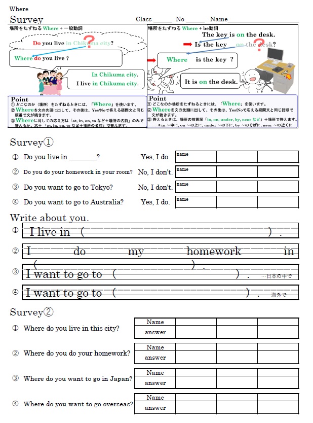 Where 一般動詞 アクティビティワークシート