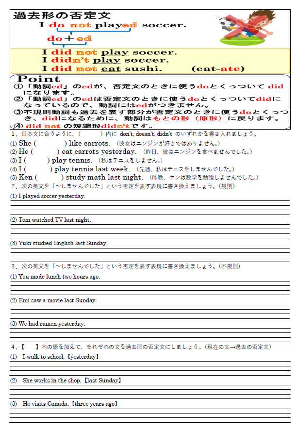 過去形-否定文 練習問題のサムネイル
