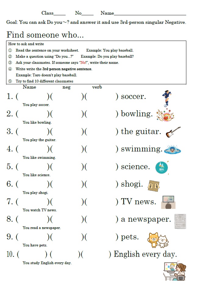 3人称単数現在の否定文 アクティビティのサムネイル