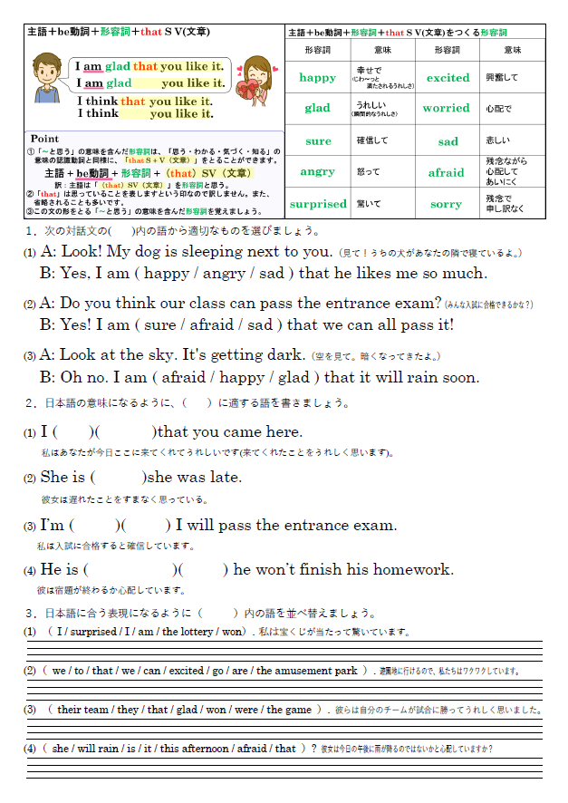 be動詞＋形容詞＋that節 練習問題のサムネイル