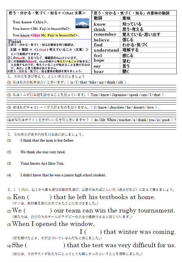 認識動詞と接続詞that 練習問題のサムネイル