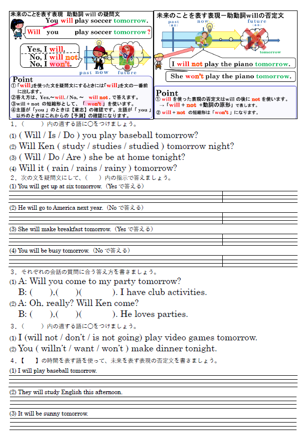 willの疑問文と否定文 練習問題のサムネイル