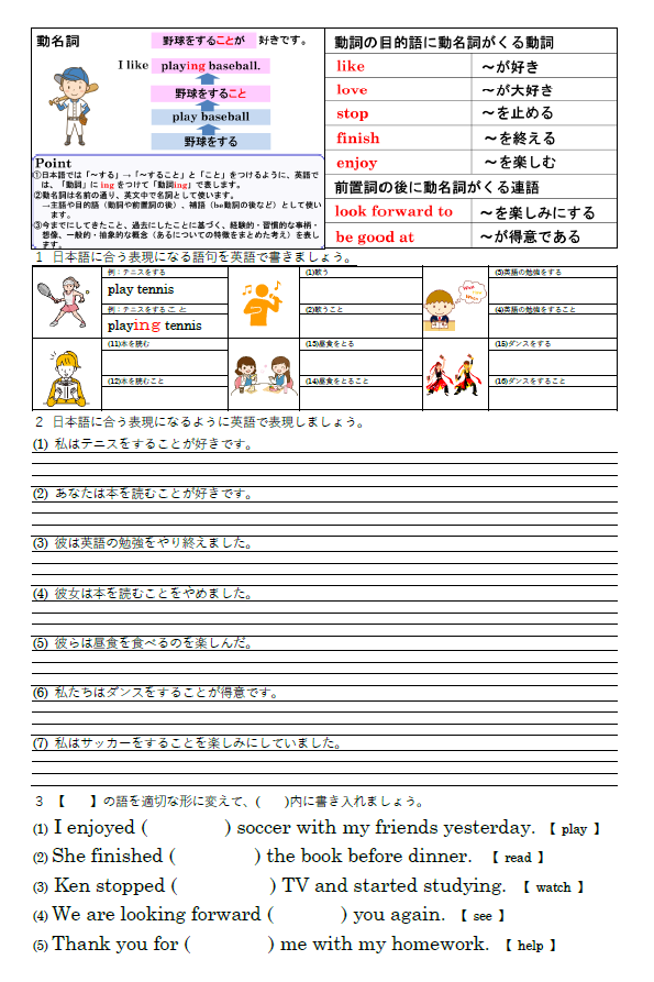 動名詞（目的語として） 練習問題のサムネイル