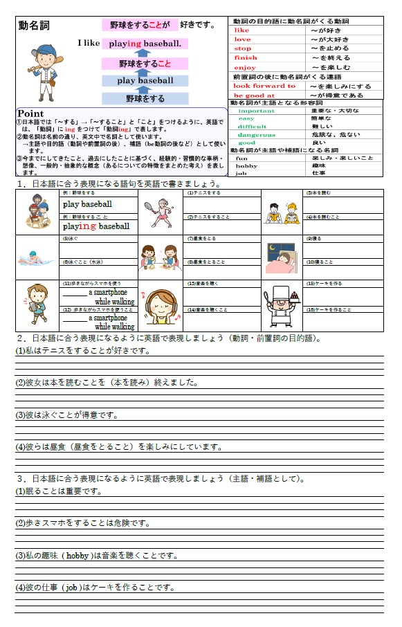 動名詞（目的語・主語・補語として） 練習問題のサムネイル