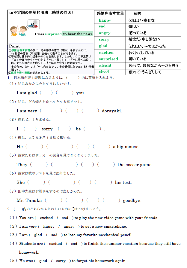 to不定詞の副詞的用法（感情の原因） 練習問題のサムネイル