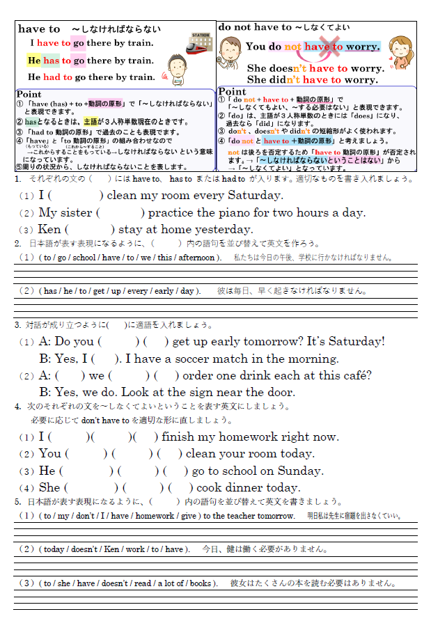 have to / don't have to 練習問題のサムネイル