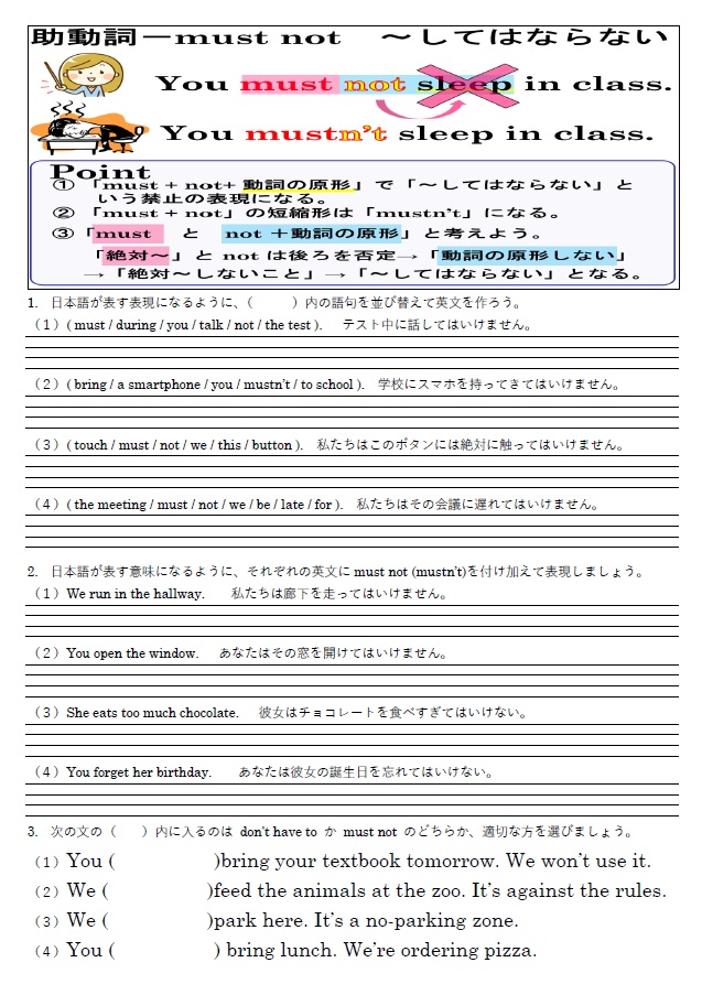 助動詞 must not 練習問題のサムネイル