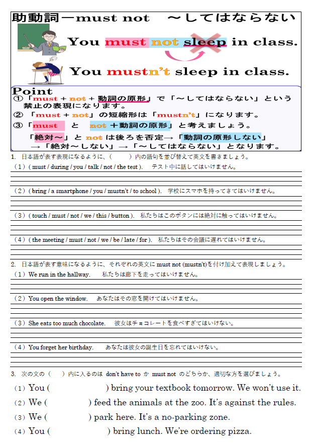 助動詞 must not 練習問題のサムネイル