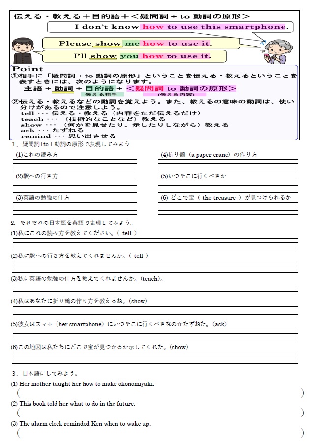 SVO + 疑問詞 to 動詞の原形 練習問題のサムネイル
