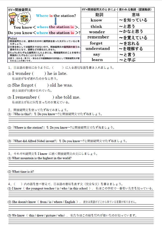 SV+間接疑問文 練習問題のサムネイル