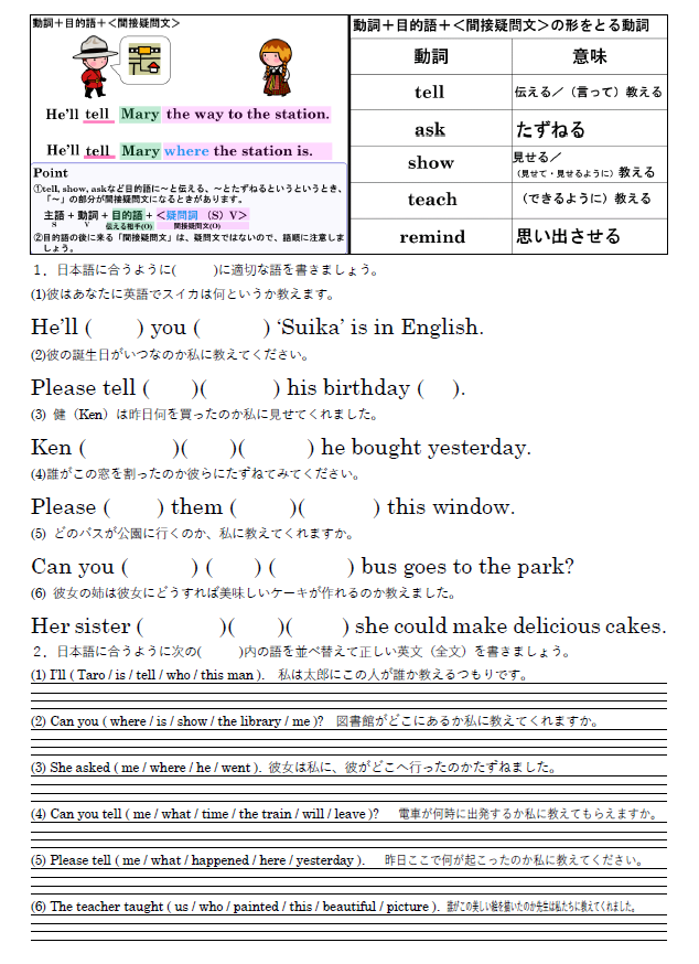 SVO + 間接疑問文 練習問題のサムネイル