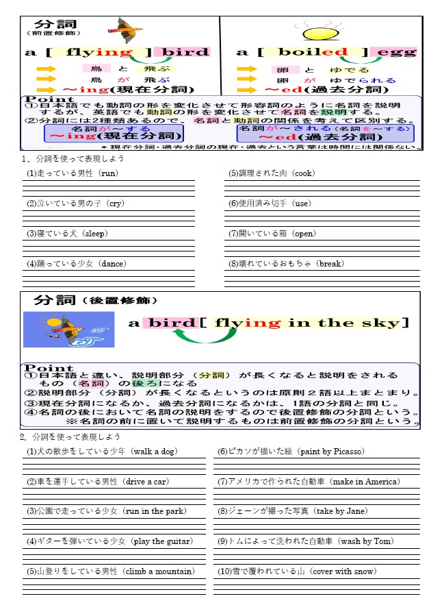 分詞の練習問題ワークシートのサムネイル
